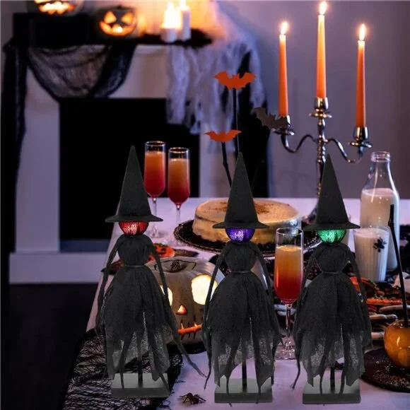 Set of Primitive Witch with Hats, Halloween Decorations Indoor,with 3 LED - Picture 6 of 7
